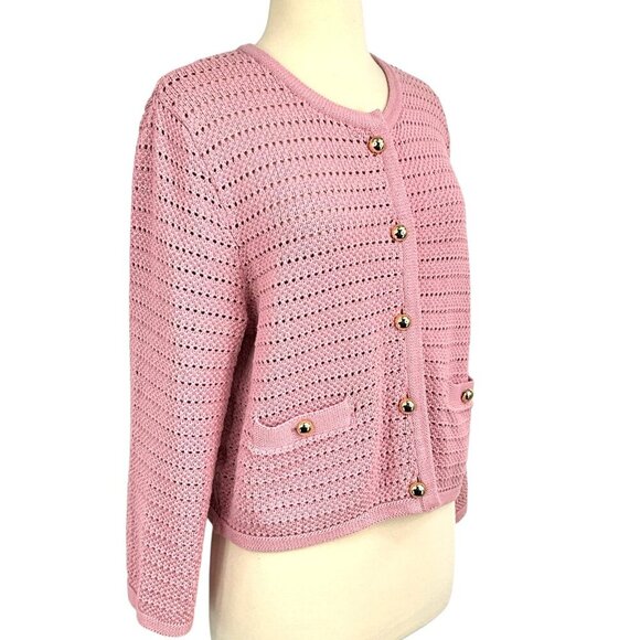 Reformation Charlotte Cardigan Sweater Pink Cotton Gold Buttons Size Large L - Picture 7 of 10